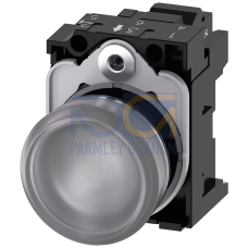 Indicator lights, 22 mm, round, metal, shiny, clear, lens, smooth, with holder, LED module with integrated LED 24 V AC/DC, Spring-type terminal