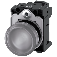 Indicator lights, 22 mm, round, metal, shiny, clear, lens, smooth, with holder, LED module with integrated LED 24 V AC/DC, Spring-type terminal