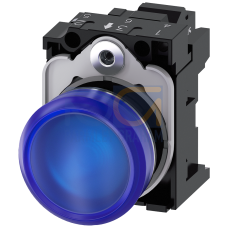 Indicator lights, 22 mm, round, metal, shiny, blue, lens, smooth, with holder, LED module with integ