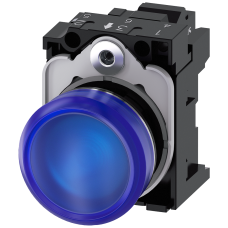 Indicator lights, 22 mm, round, metal, shiny, blue, lens, smooth, with holder, LED module with integ