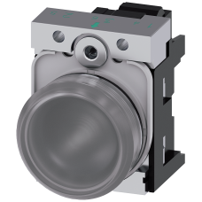 Indicator lights, 22 mm, round, metal, shiny, clear, lens, smooth, with holder, LED module with integrated LED 110 V AC, Spring-type terminal