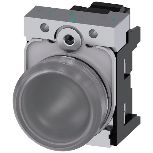 Indicator lights, 22 mm, round, metal, shiny, clear, lens, smooth, with holder, LED module with integrated LED 110 V AC, Spring-type terminal