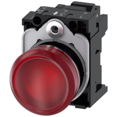 Indicator lights, 22 mm, round, metal, shiny, red, lens, smooth, with holder, LED module with integrated LED 230 V AC, Spring-type terminal