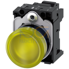 Indicator lights, 22 mm, round, metal, shiny, yellow, lens, smooth, with holder, LED module with integrated LED 230 V AC, Spring-type terminal