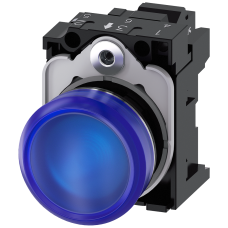 Indicator lights, 22 mm, round, metal, shiny, blue, lens, smooth, with holder, LED module with integrated LED 230 V AC, Spring-type terminal