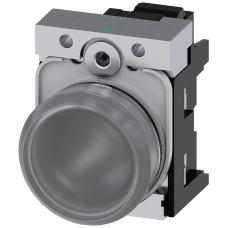 Indicator lights, 22 mm, round, metal, shiny, clear, lens, smooth, with holder, LED module with integrated LED 230 V AC, Spring-type terminal