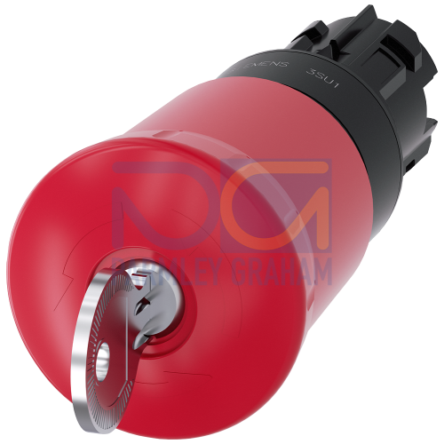 EMERGENCY STOP mushroom pushbutton, 22 mm, round, plastic, red, 40 mm, with lock BKS, lock number S1, positive latching, acc. to EN ISO 13850, key-operated release