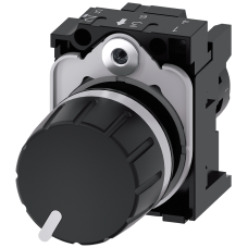 Potentiometer, 22 mm, round, plastic, black, 1 kohm, with holder