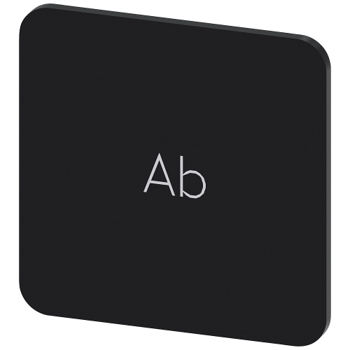 Labeling plate for gluing on enclosure, label size 22x22 mm, black label, white font, with inscription: Down