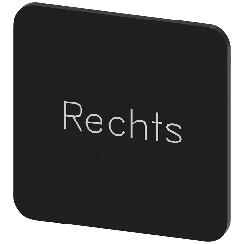 Labeling plate for gluing on enclosure, label size 22x22 mm, black label, white font, with inscription: Right