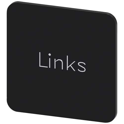 Labeling plate for gluing on enclosure, label size 22x22 mm, black label, white font, with inscription: Left