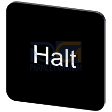 Labeling plate for gluing on enclosure, label size 22x22 mm, black label, white font, with inscription: Stop