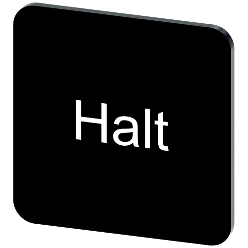 Labeling plate for gluing on enclosure, label size 22x22 mm, black label, white font, with inscription: Stop