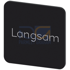 Labeling plate for gluing on enclosure, label size 22x22 mm, black label, white font, with inscription: slow