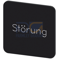 Labeling plate for gluing on enclosure, label size 22x22 mm, black label, white font, with inscription: Fault