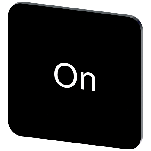 Labeling plate for gluing on enclosure, label size 22x22 mm, black label, white font, with inscription: On