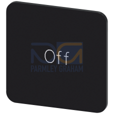 Labeling plate for gluing on enclosure, label size 22x22 mm, black label, white font, with inscription: Off