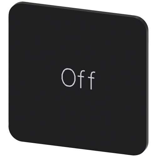 Labeling plate for gluing on enclosure, label size 22x22 mm, black label, white font, with inscription: Off