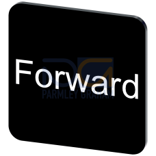 Labeling plate for gluing on enclosure, label size 22x22 mm, black label, white font, with inscription: forward