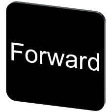 Labeling plate for gluing on enclosure, label size 22x22 mm, black label, white font, with inscription: forward