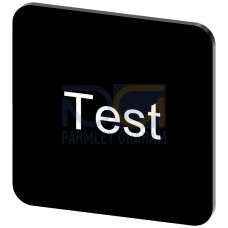 Labeling plate for gluing on enclosure, label size 22x22 mm, black label, white font, with inscription: test