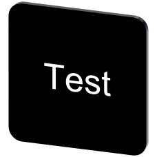 Labeling plate for gluing on enclosure, label size 22x22 mm, black label, white font, with inscription: test