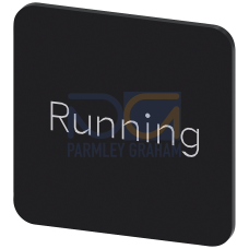 Labeling plate for gluing on enclosure, label size 22x22 mm, black label, white font, with inscription: Running