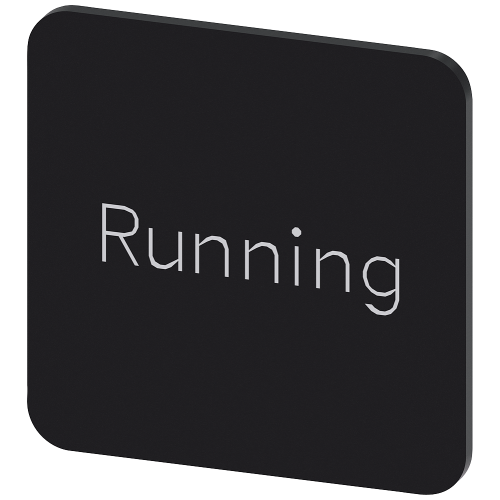 Labeling plate for gluing on enclosure, label size 22x22 mm, black label, white font, with inscription: Running
