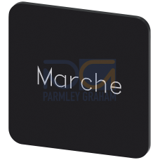 Labeling plate for gluing on enclosure, label size 22x22 mm, black label, white font, with inscription: Marche