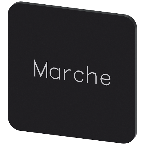 Labeling plate for gluing on enclosure, label size 22x22 mm, black label, white font, with inscription: Marche