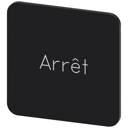 Labeling plate for gluing on enclosure, label size 22x22 mm, black label, white font, with inscription: Arret