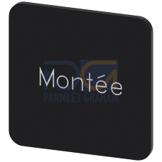 Labeling plate for gluing on enclosure, label size 22x22 mm, black label, white font, with inscription: Montee