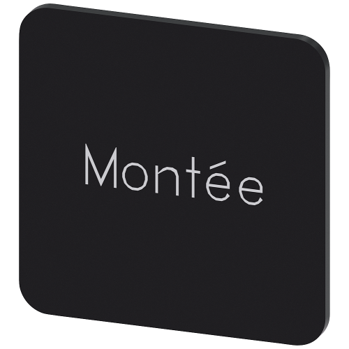 Labeling plate for gluing on enclosure, label size 22x22 mm, black label, white font, with inscription: Montee