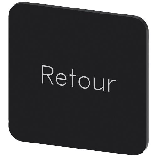 Labeling plate for gluing on enclosure, label size 22x22 mm, black label, white font, with inscription: Retour