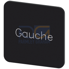 Labeling plate for gluing on enclosure, label size 22x22 mm, black label, white font, with inscription: Gauche