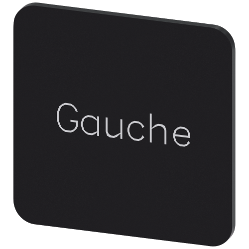 Labeling plate for gluing on enclosure, label size 22x22 mm, black label, white font, with inscription: Gauche