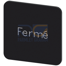Labeling plate for gluing on enclosure, label size 22x22 mm, black label, white font, with inscription: Ferme