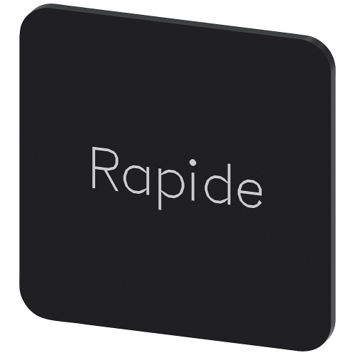 Labeling plate for gluing on enclosure, label size 22x22 mm, black label, white font, with inscription: Rapide