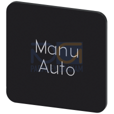 Labeling plate for gluing on enclosure, label size 22x22 mm, black label, white font, with inscription: Manu Auto