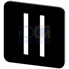 Labeling plate for gluing on enclosure, label size 22x22 mm, black label, white font, with graphic symbol: II