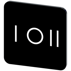 Labeling plate for gluing on enclosure, label size 22x22 mm, black label, white font, with graphic symbol: I O II