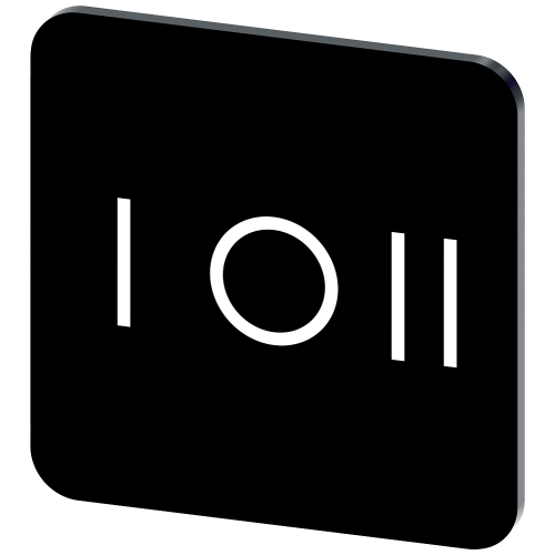 Labeling plate for gluing on enclosure, label size 22x22 mm, black label, white font, with graphic symbol: I O II