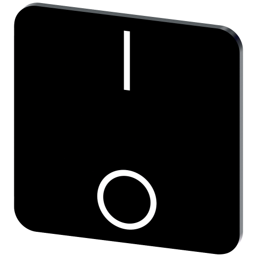 Labeling plate for gluing on enclosure, label size 22x22 mm, black label, white font, with graphic symbol: I O