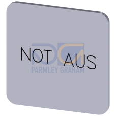 Labeling plate for gluing on enclosure, label size 22x22mm, silver label, black font, with inscription: emergency stop