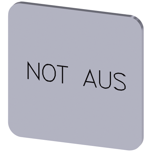 Labeling plate for gluing on enclosure, label size 22x22mm, silver label, black font, with inscription: emergency stop