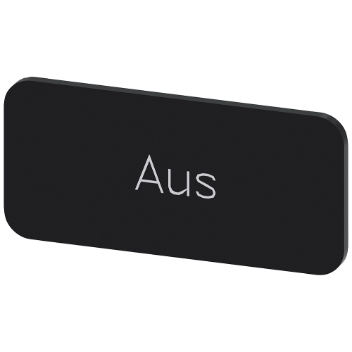 Labeling plate for snapping on or gluing to label holder, label size 12.5x27mm, black label, white font, with inscription: Off