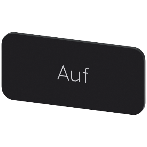 Labeling plate for snapping on or gluing to label holder, label size 12.5x27mm, black label, white font, with inscription: Up