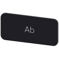 Labeling plate for snapping on or gluing to label holder, label size 12.5x27mm, black label, white font, with inscription: Down