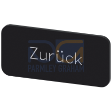 Labeling plate for snapping on or gluing to label holder, label size 12.5x27mm, black label, white font, with inscription: Back