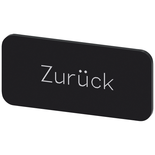 Labeling plate for snapping on or gluing to label holder, label size 12.5x27mm, black label, white font, with inscription: Back